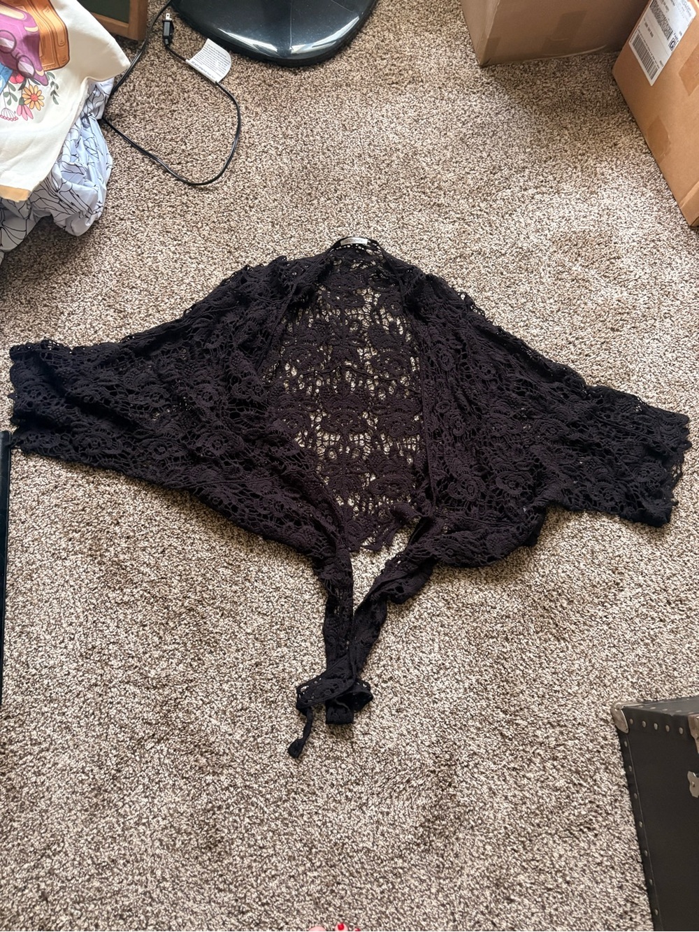 Black Crochet Tie-Front Women's Sweater